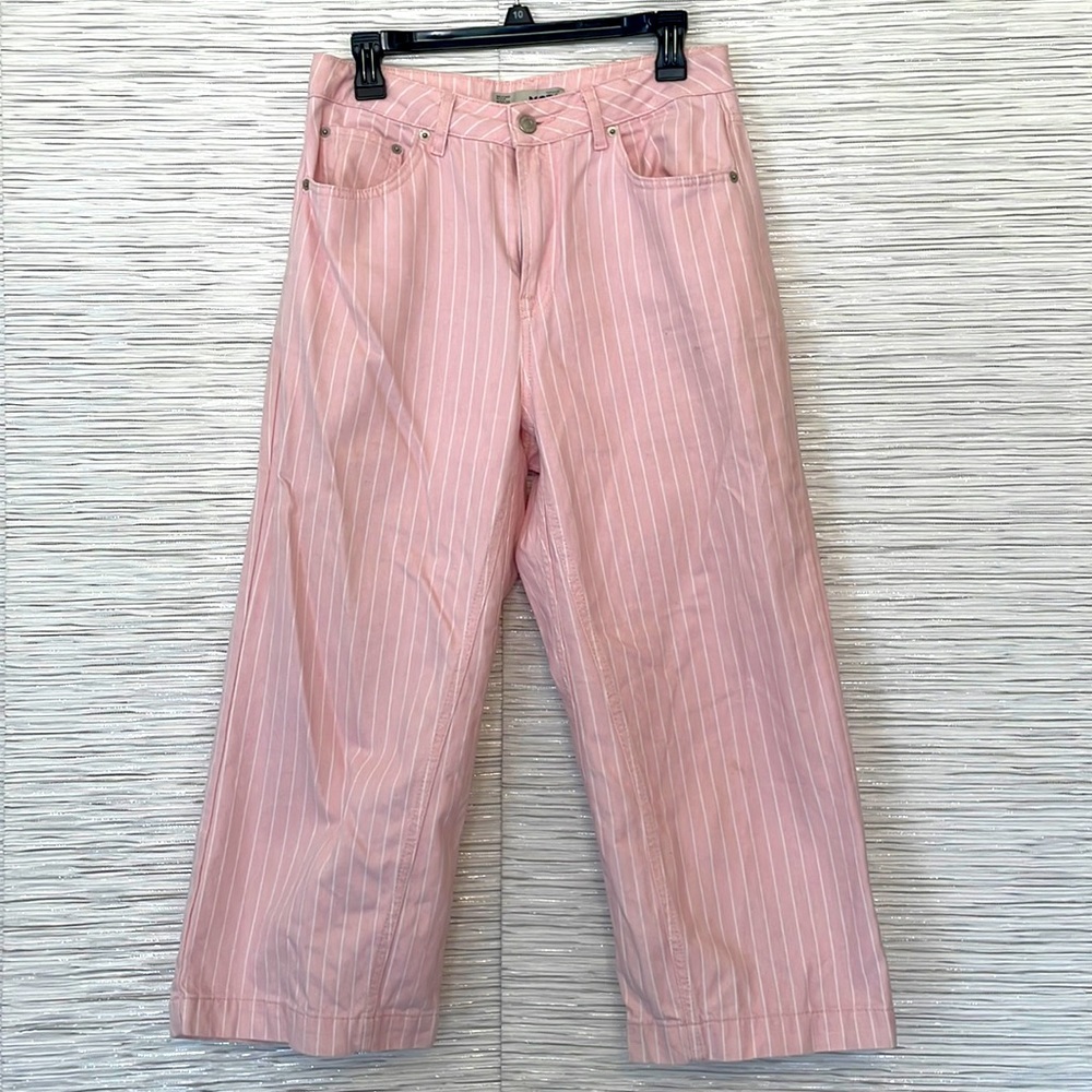 Light Pink Striped Highwaisted Cropped Pants